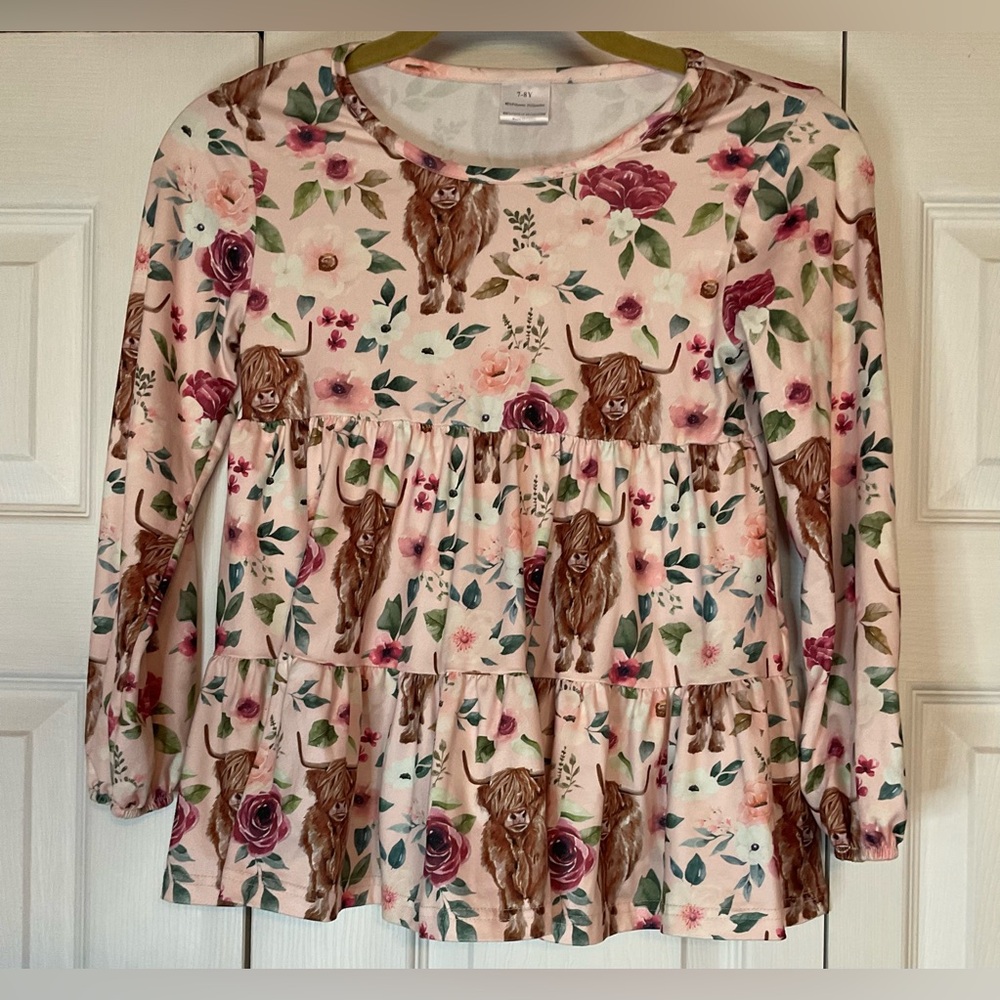 Girls‎ Scottish Highlander Cow Tunic Top Size 7-8